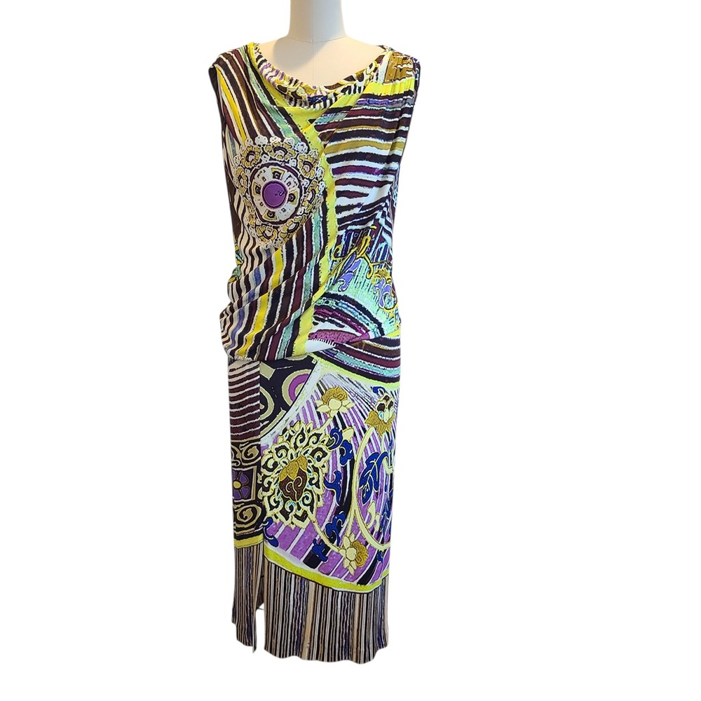 Fuzzi Gaultier Y2k Mixed Print Cowl Neck Midi Dress Multicolor Italy Size L